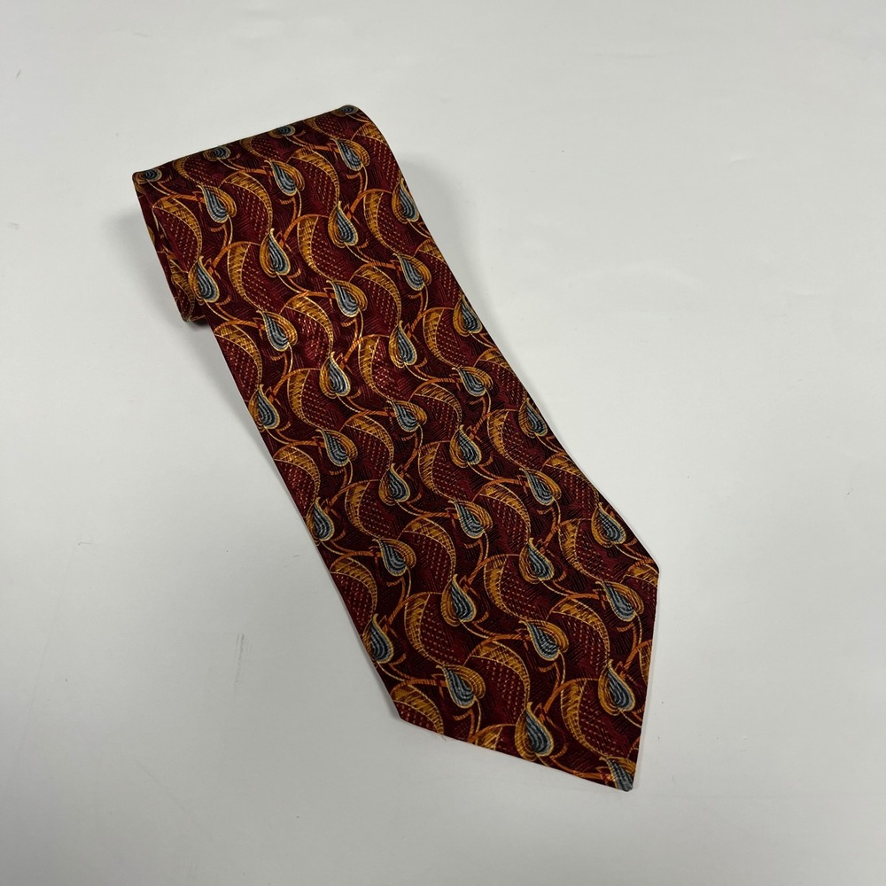 Ermenegildo Zegna Silk Tie Burgundy‎ Paisley Print Necktie Mens Fashion